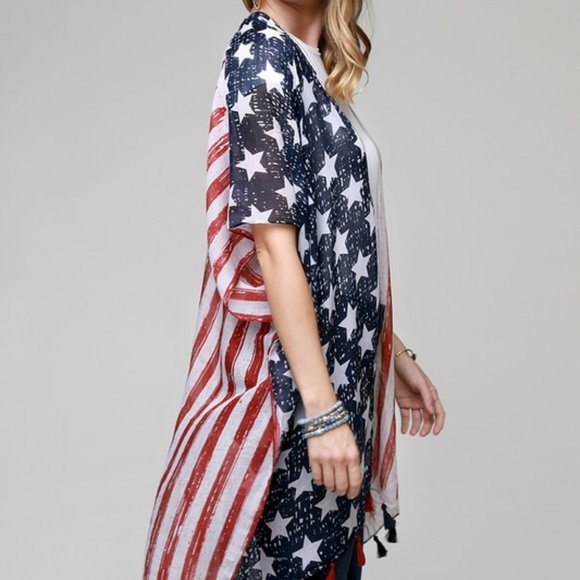 NEW American Flag Short Sleeve Kimono Wrap - Picture 6 of 12